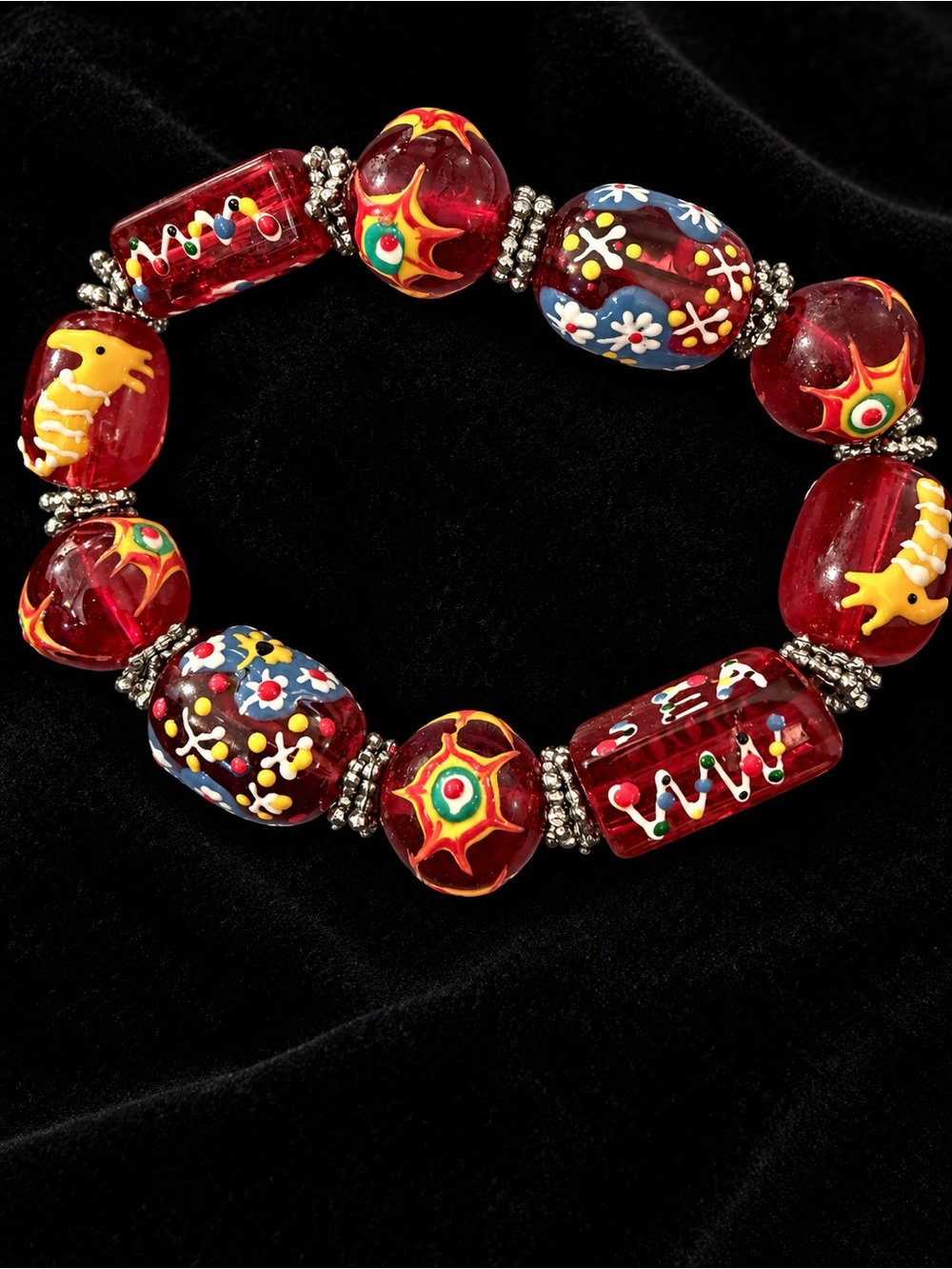 Red Painted Glass Bead Stretch Bracelet